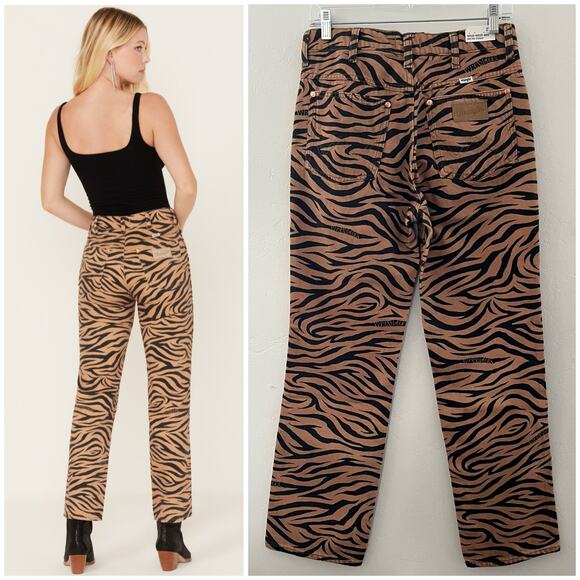 Wrangler High Rise Wild West Purr Animal Print 603 Straight Jeans Tan 27x28 NWT - Picture 2 of 15